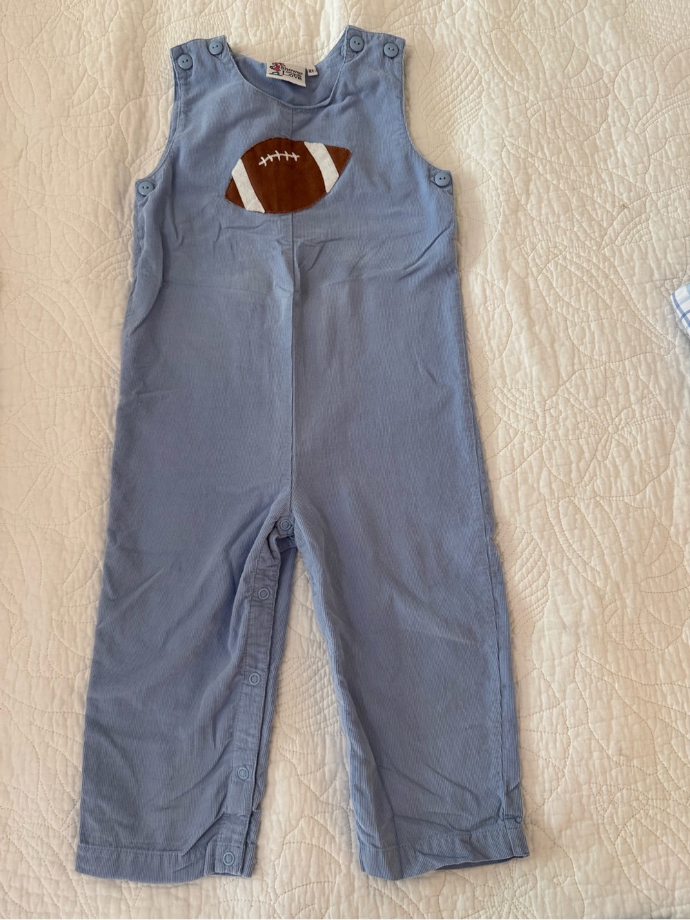 Light Blue Football Appliqué Toddler Overalls
